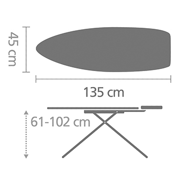 Маса за гладене Brabantia D 135x45cm с топлоустойчива зона за ютия, Titan Oval