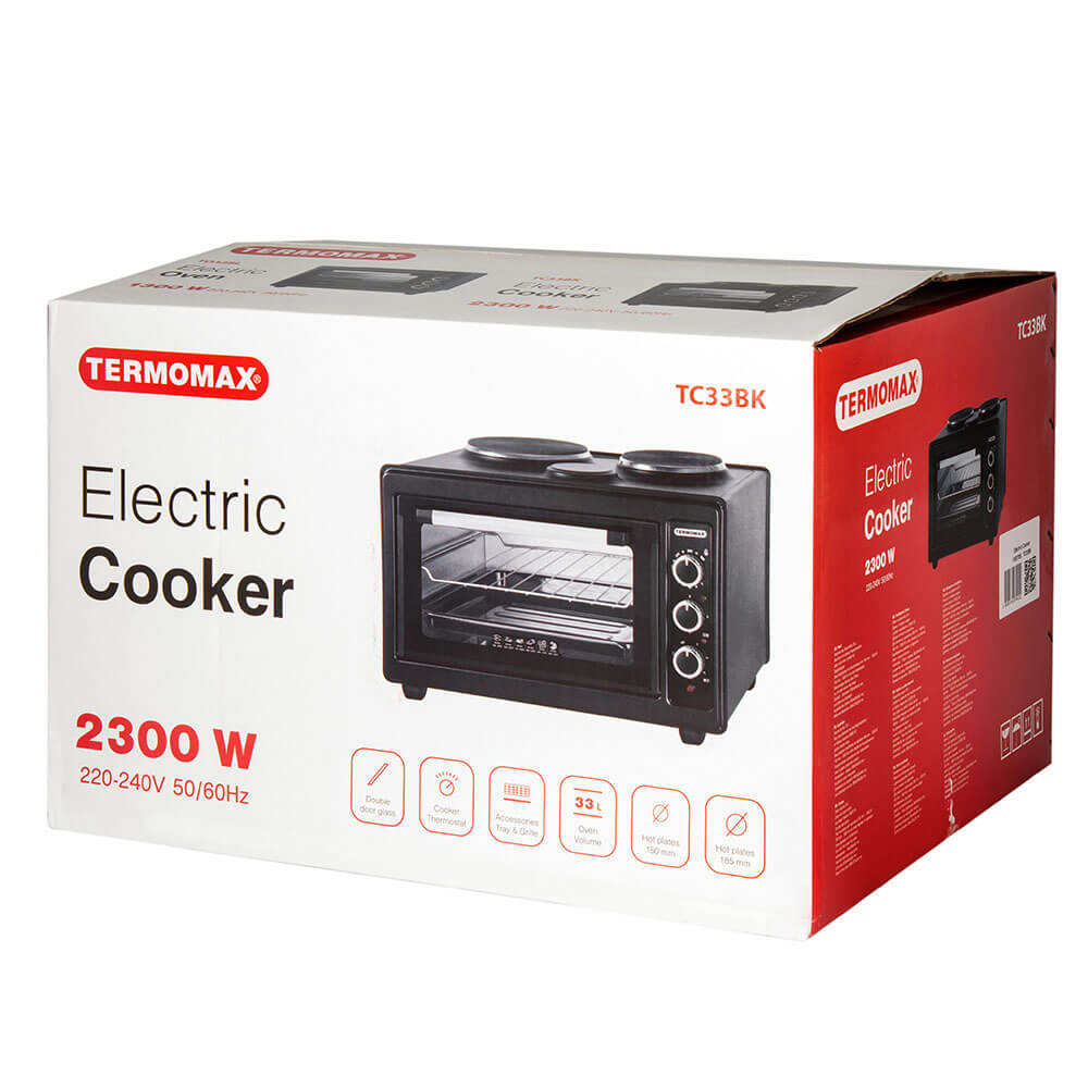 Готварска печка Termomax TC33BK, 2 котлона, мини, черен