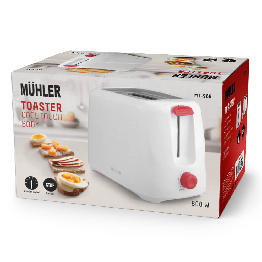 Тостер Muhler MT-969, топлоизолиран, бял, червен бутон