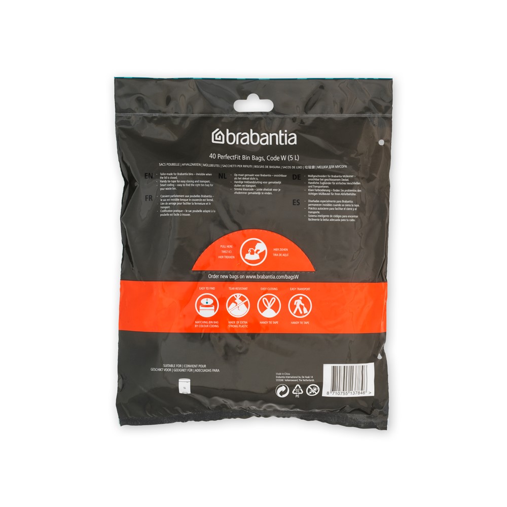 Торба за кош Brabantia PerfectFit NewIcon N размер W, 5L, 40 броя, пакет