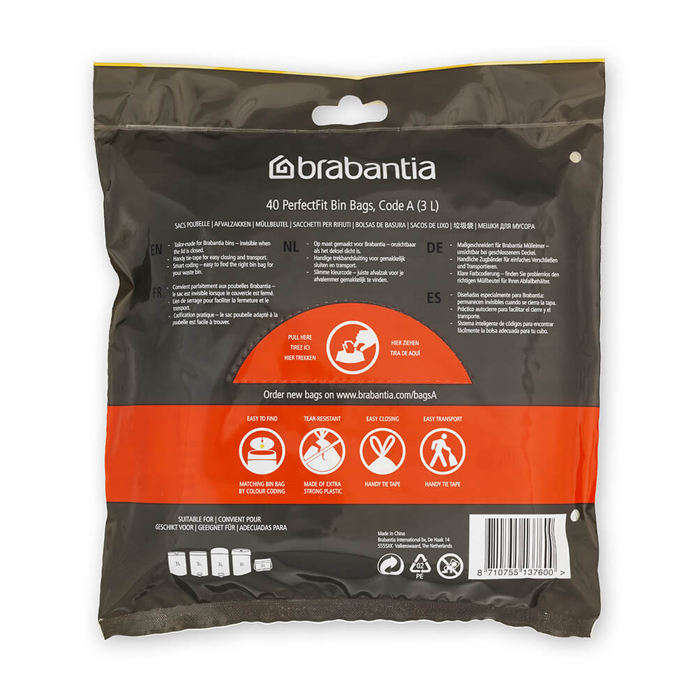 Торба за кош Brabantia PerfectFit Sort&Go/Touch размер A, 3L, 40 броя, пакет