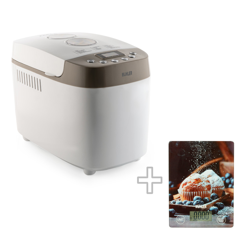 Промо-комплект Хлебопекарна Muhler MBM-1509 + Кухненска везна KSC-2027 Sweet до 5kg - Reno Промо-комплект Хлебопекарна Muhler MBM-1509 + Кухненска везна KSC-2027 Sweet до 5kg