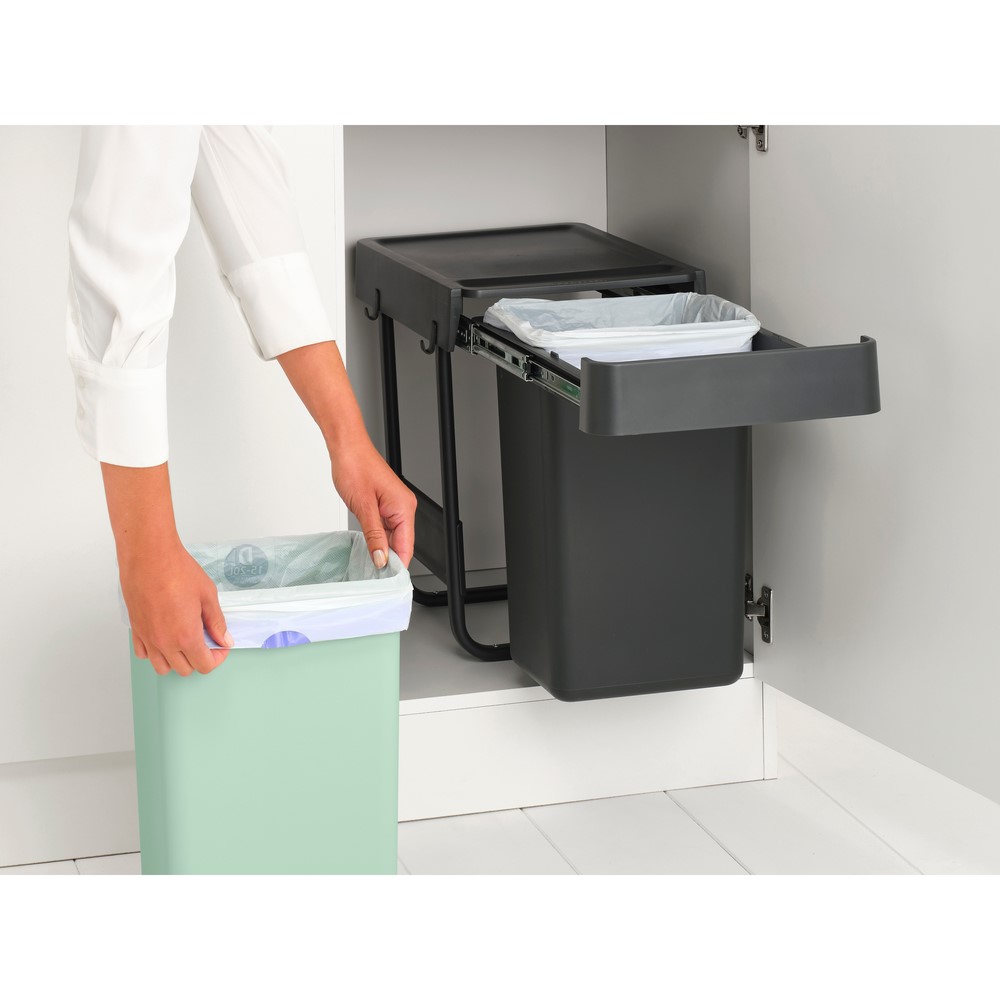 Кош за смет за разделно събиране Brabantia Sort&Go 2x15L, Dark Grey & Jade Green