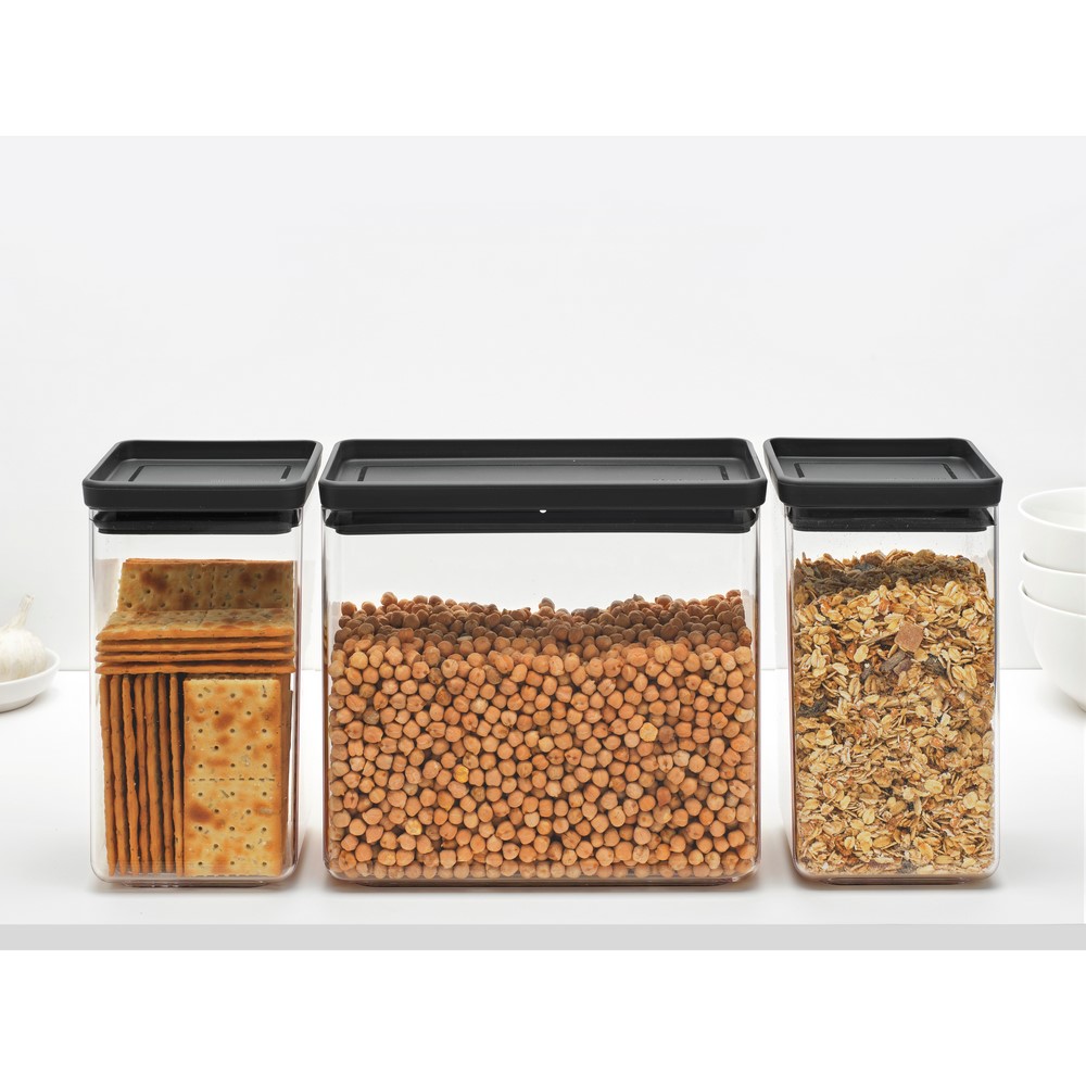 Кутии за съхранение на продукти комплект Brabantia Tasty+ Stackable 2x1.6L+1x3.5L Dark Grey