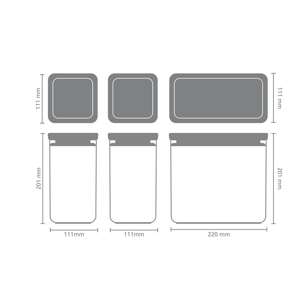Кутии за съхранение на продукти комплект Brabantia Tasty+ Stackable 2x1.6L+1x3.5L Dark Grey
