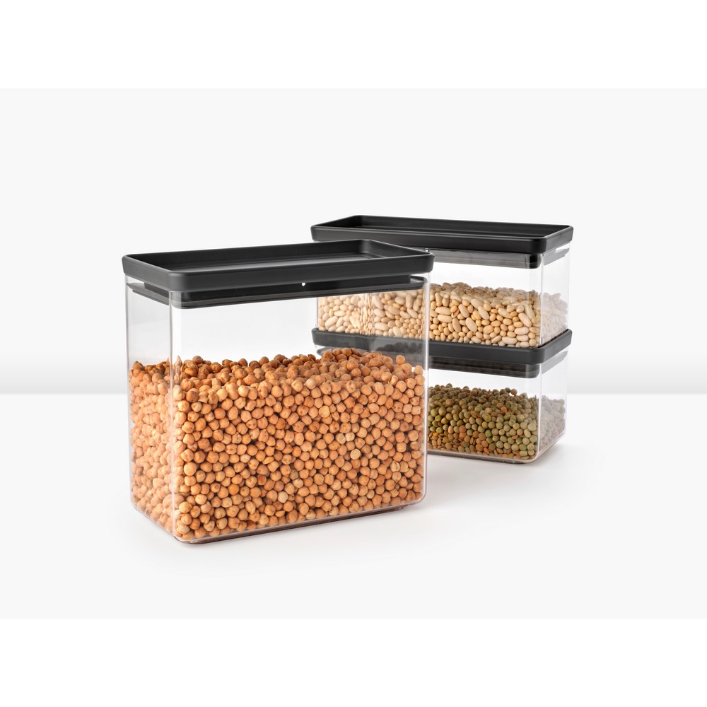 Кутии за съхранение на продукти комплект Brabantia Tasty+ Stackable 2x1.5L+1x3.5L Dark Grey