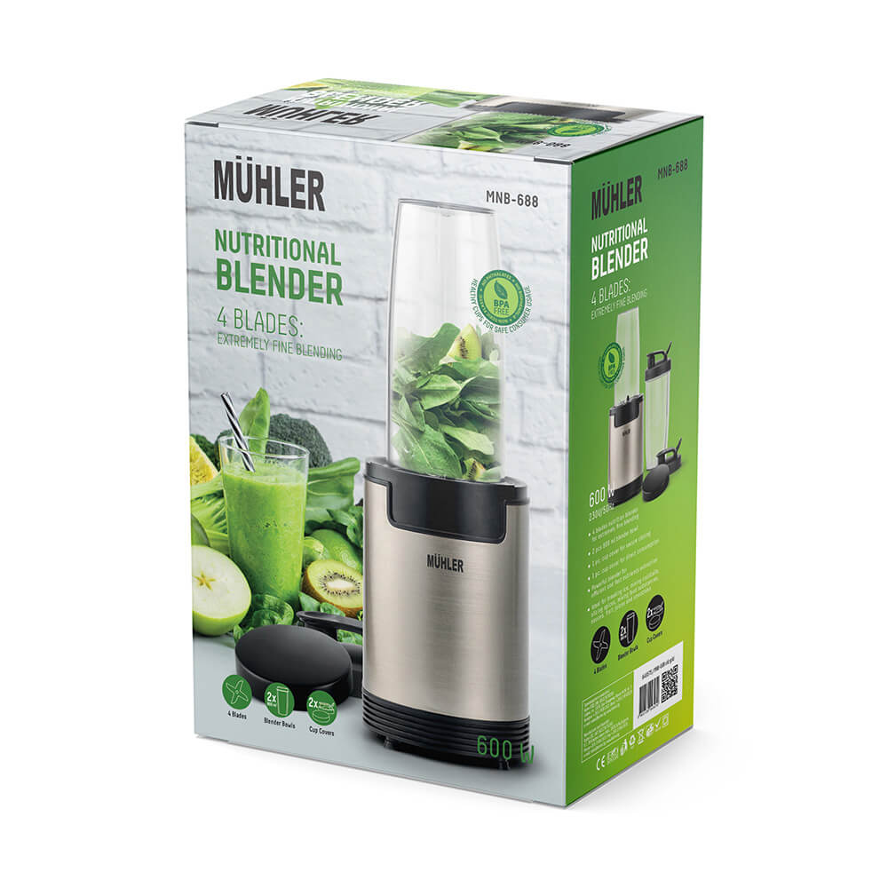 Промо-комплект Нутри блендер Muhler MNB-688 + 6 чаши за вода и коктейли Luigi Ferrero Sferica 475ml