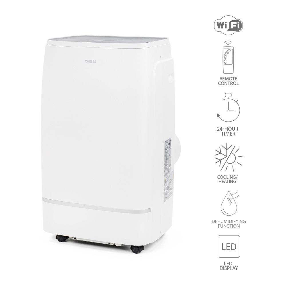 Промо-комплект Мобилен климатик Muhler MPAC12-CH-WIFI, 12000BTU + Завеса за прозорец HVS-1 за мобилен климатик