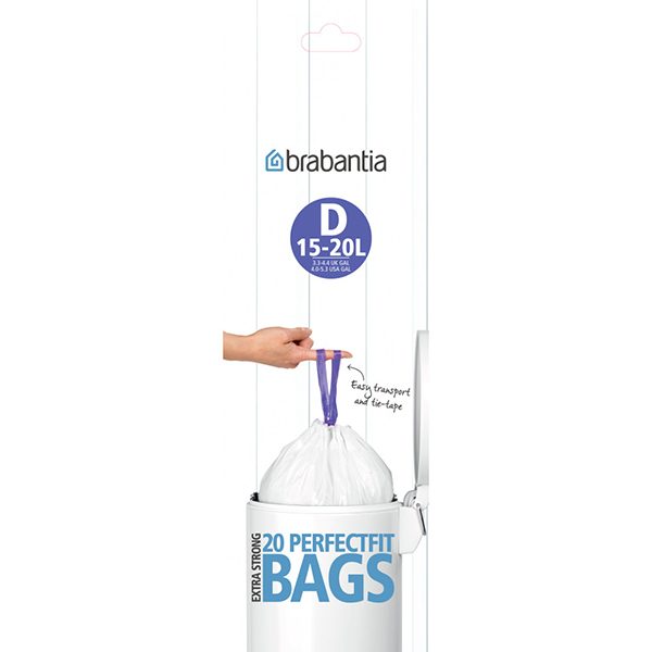 Торба за кош Brabantia размер D, 15-20L, 20 бр., White - Reno Торба за кош Brabantia размер D, 15-20L, 20 бр., White